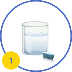 one tablet with a glass of water